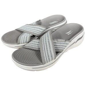 Skechers Arch Fit Go Walk Women’s Grey Comfort Walking Slides Sandals Sz 10